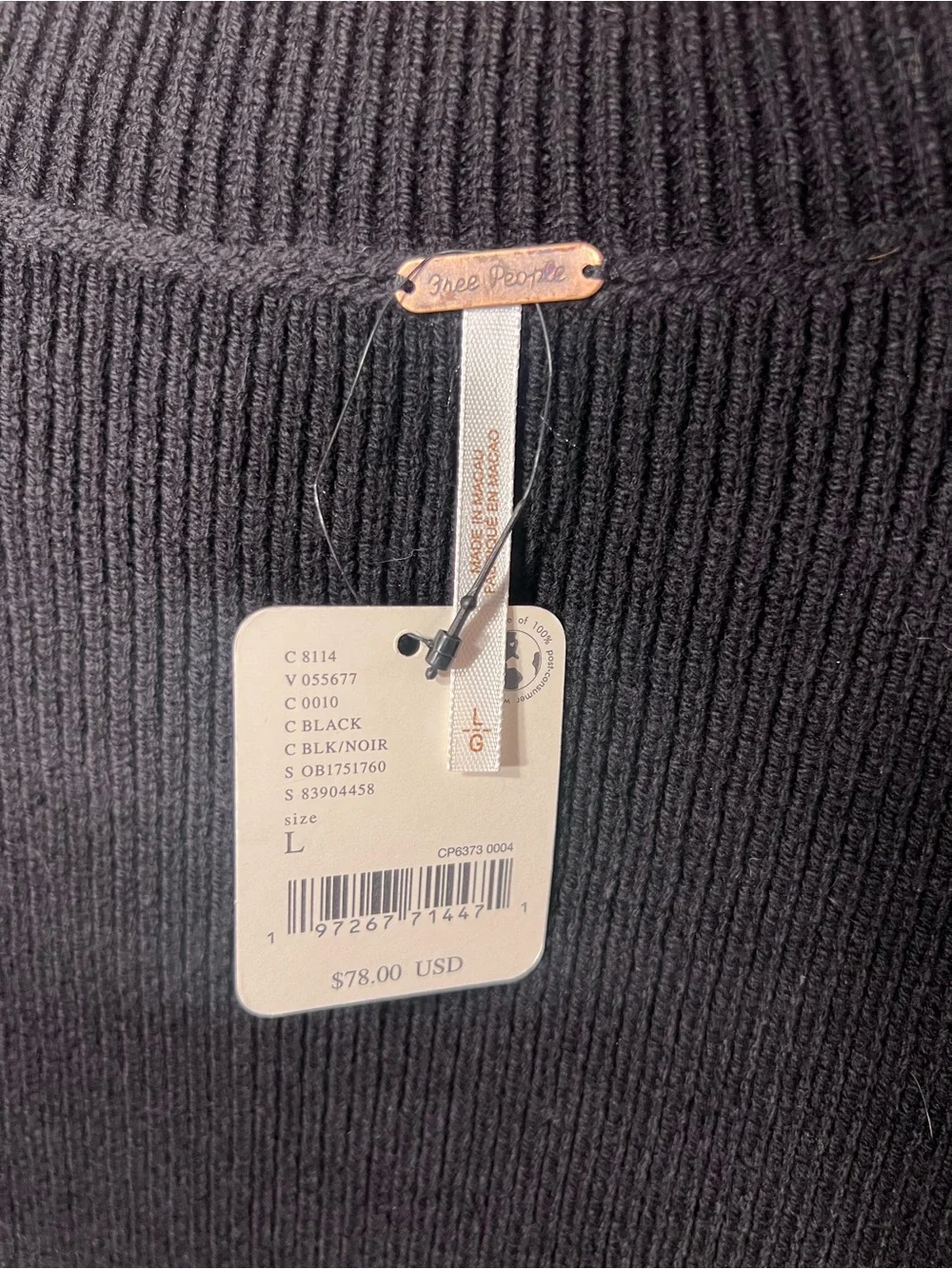 Free People Women’s Large Black V-Neck Knit Sweater Vest